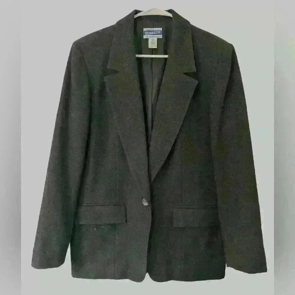 Pendleton Gray Wool Blazer Women's Size 12 Vintage Great Condition!